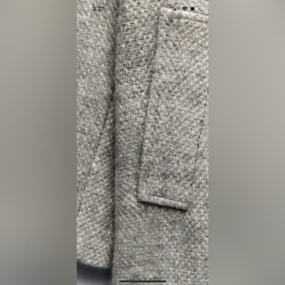 Zara Light Gray Textured Wool-Blend Trench Coat - Picture 7 of 8
